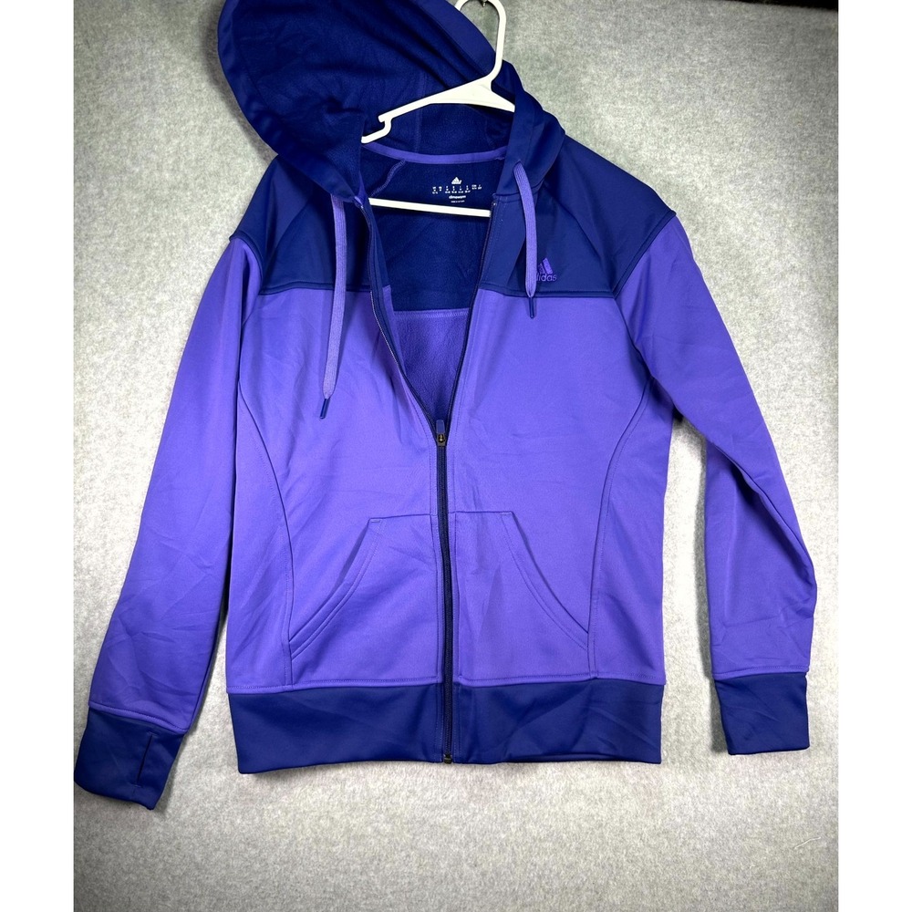 Adidas Climawarm Hoodie Womens Medium Purple Fleece Lined Thumbhole Full Zip